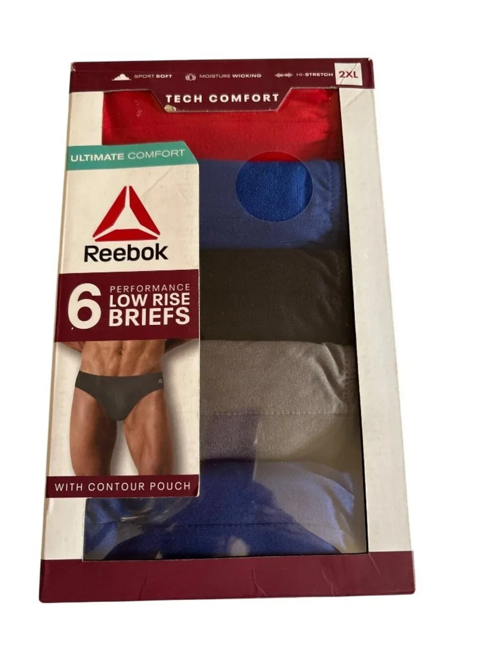 Reebok 6-Pack Performance Low Rise Briefs 2XL Moisture-Wicking Tech Comfort
